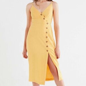 URBAN OUTFITTERS Amber Yellow Linen Button-Through Midi Dress
